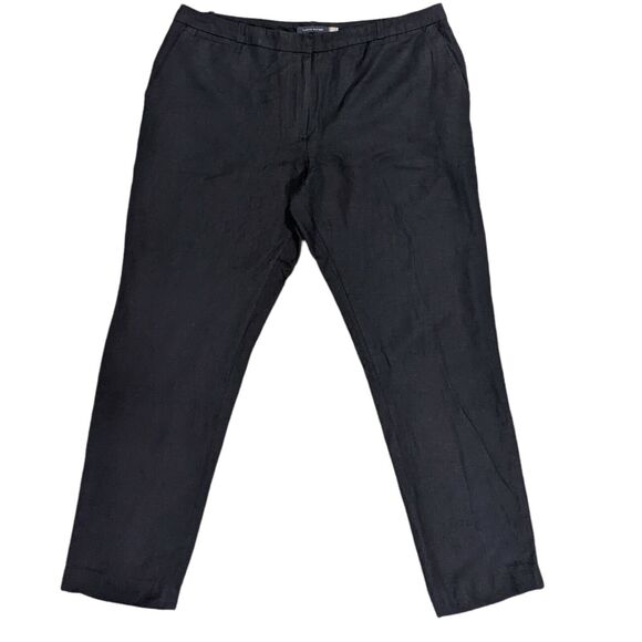 Tommy Hilfiger Straight Leg Pants Women 12 Mid-Rise‎ Dark Blue Linen Blend i75 - Picture 1 of 10